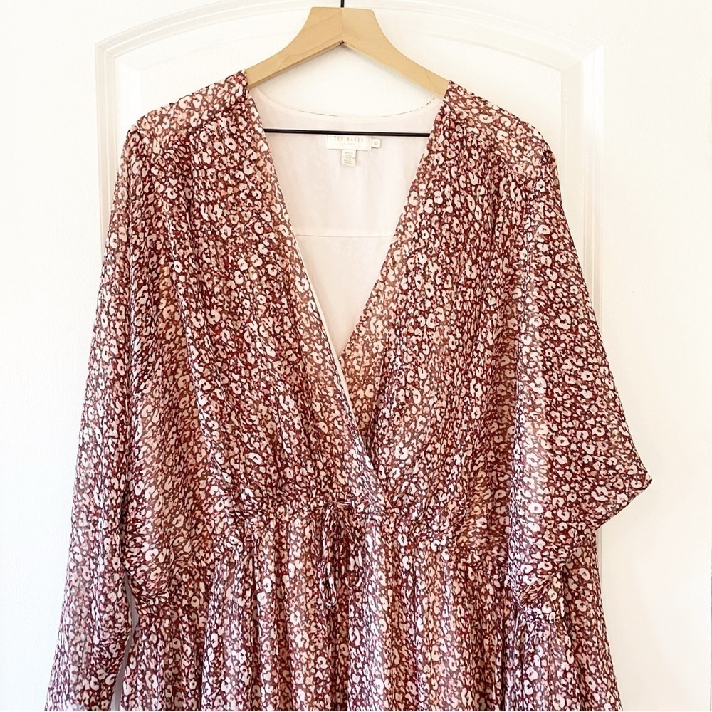 TED BAKER Vallyy Draped Cinched Waist Batwing Midi Dress Animal Print - Picture 3 of 13